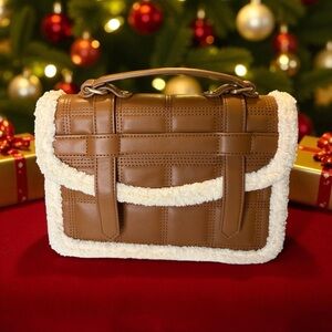 Antik Kraft Tan Crossbody Bag with Shearling Trim